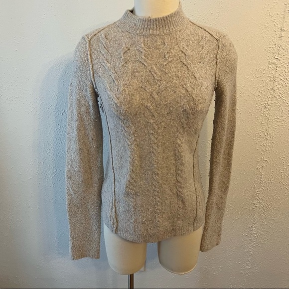 Free People Sweaters - Free People Oatmeal Wool Blend Mock Neck Cable Knit Sweater
